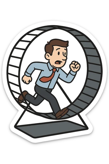 Uomo che corre dentro la ruota del criceto sticker