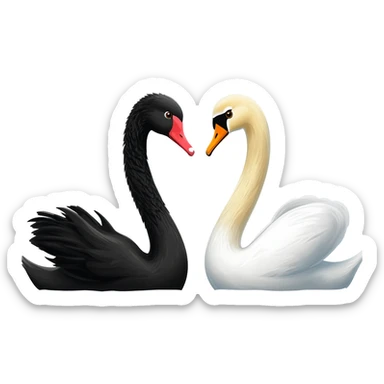 Black swan and white swan looking Two swan face each other floating sticker