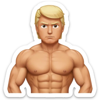 Donald Trump with six pack abs, muscular figure, blonde hair sticker