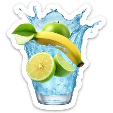BANANA APPLE LEMON AND LIME WITH ICE CUBES water splash sticker