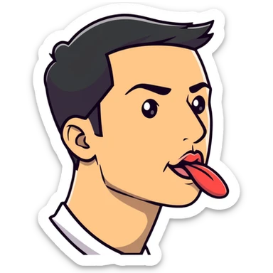 profile view of a man sticking his tongue out sticker