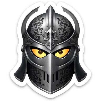 A masked knight with intricate black engravings on his steel helmet, eyes glowing with fury sticker