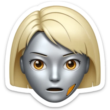 Robot emoji with angry facial expression, make it look comically robotic (closer to Robot than Human), it should have human-like hair, in a short tapered asymmetric bob shape sticker