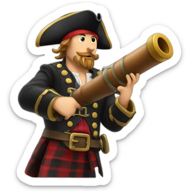 pirate wearing a kilt firing a cannon sticker