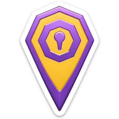 simple, minimalistic yellow (hex#FFD008) and purple (hex#8C52FF) icons of a pin location sticker