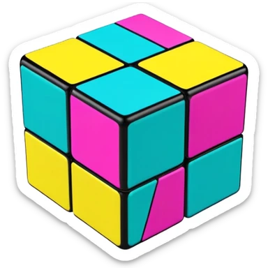 A 3x3 Rubik's Cube with 90s American graffiti-inspired colors, black edges, viewed from an angle, neon yellow, teal, and magenta sticker