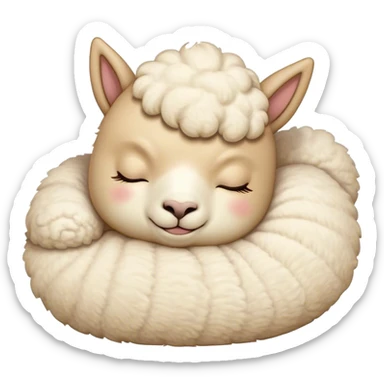 Meme-Worthy Cute Sleeping Cream Alpaca Portrait Emoji, Head resting peacefully with a contented smile, showcasing a delightfully robust build and a luxuriously soft cream fleece, eyes shut in a serene nap, Simplified yet hilariously adorable features, highly detailed, glowing with a soft, drowsy light, high shine, relaxed and utterly lovable, stylized with an air of playful laziness, bright and heartwarming, soft glowing outline, capturing the essence of a comically sleepy alpaca, so meme-worthy it feels like it could instantly become the next viral sensation of adorable slumber! sticker