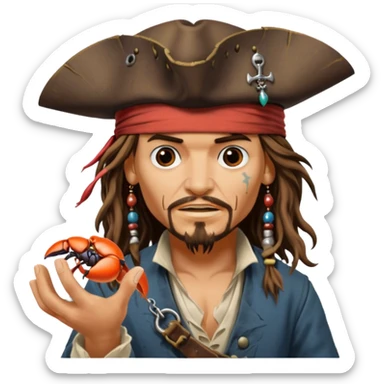 jack sparrow from the film pirates of the caribbean, shooo-ing the stone-crab sticker