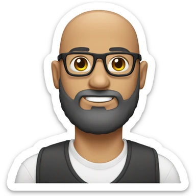 bald guy with strong beard and carey glasses and braces sticker
