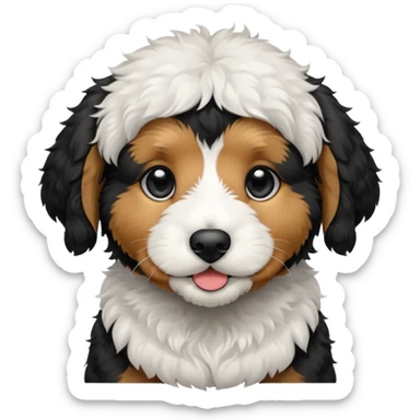 Bernedoodle Puppy with black and white fur and a black spot around the nose sticker