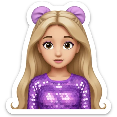 Ariana Grande with long dark blonde hair, lavender pink sequin outfit sticker