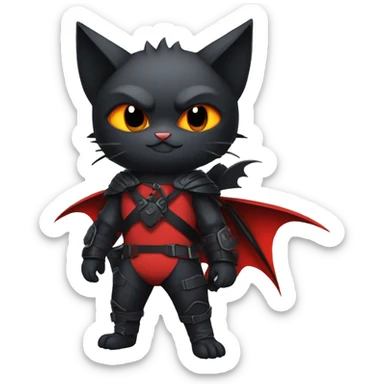 Cool Edgy Ninja Bat-Litten-Nargacuga-Cat with black bat-wing-ears with a red harness full body sticker