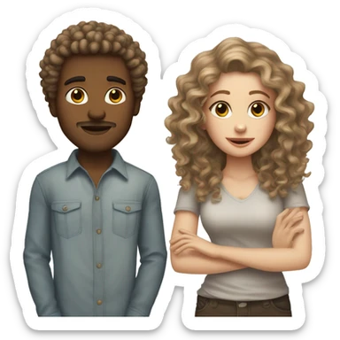 A white dirty dark blonde girlfriend straight hair and a slightly darker boyfriend with curly brown hair  sticker