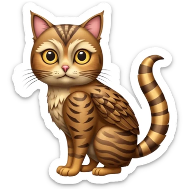 A animal with a Owl body brown tabby cat head and tail full body sticker