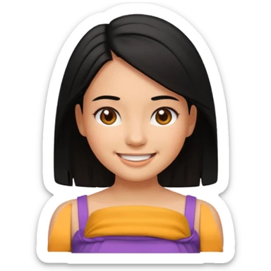 girl emoji with black hair worn down, tan skin, wearing a sleeveless and strapless top sticker