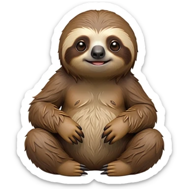 cinematic-sloth-realistic-full-body-sitting-emoji,-long-curved-claws-clinging,-thick-shaggy-brown-fur-slightly-ruffled,-head-tilted-dramatically,-slow-blinking-eyes-filled-with-serene-wisdom,-simplified-yet-realistic-focused-features,-highly-detailed,-glowing-with-an-almost-sarcastic-glow sticker