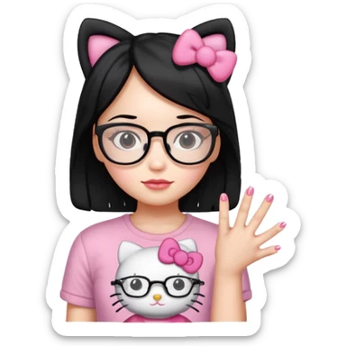 Nails cute hello kitty wear glasses black hair sticker