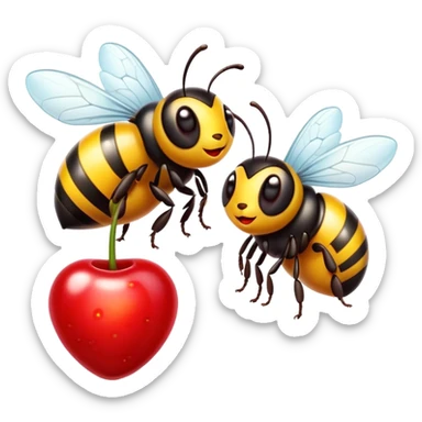 adorable bumble bee on 2 red cherries sticker
