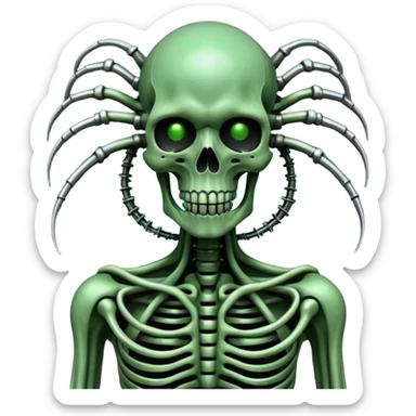 intertwined wires with undead elements, dark, surreal, Giger-inspired biomechanical style sticker