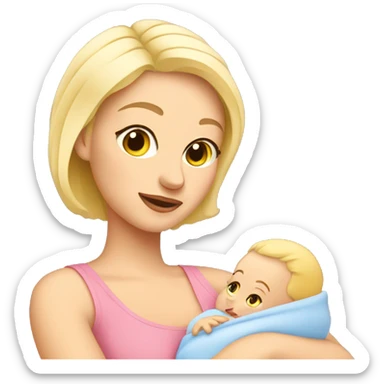 Blonde mom holding her newborn sticker