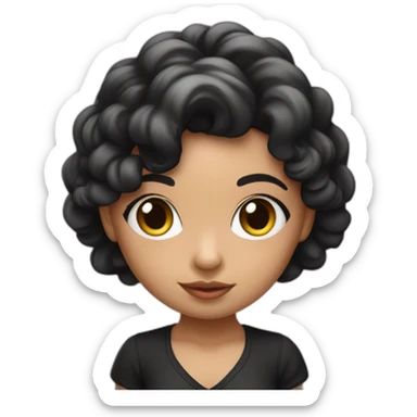 Niña con cabello rizado negro de piel blanca con lazo rosa coquett en su cabello  sticker