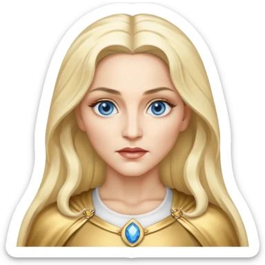 Madonna with blue eyes, long platinum blonde hair, gold outfit sticker