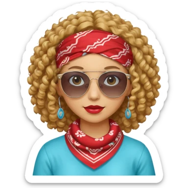 curly hair women killing looks with bandana & sunglass sticker