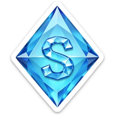 Create a custom emoji badge featuring a stylized, glossy letter “S”. Style it after the Diamond rank from League of Legends. Use crystalline blue tones, sharp reflections, faceted textures, and a high-end glowing frame. sticker