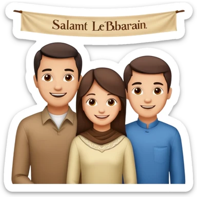 Lebaran. Keluarga terdiri dari Ayah, ibu, dua anak laki-laki dan yang paling kecil seorang anak perempuan. Tulisan : Selamat Lebaran  sticker