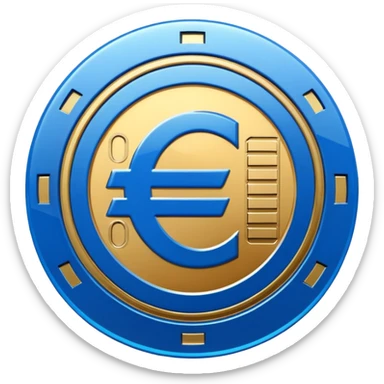Euro coin digitalization with futuristic and shiny blue glossy circuit style sticker