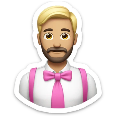 Gay man wearing a pink bow, with a beard his skin is white and has dark hair sticker
