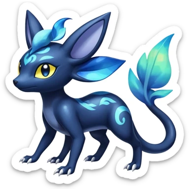 Colorful Iridescent Exotic Nebulae Salandit-Meowstic-Umbreon-Fakémon-hybrid-creature (full body)  sticker