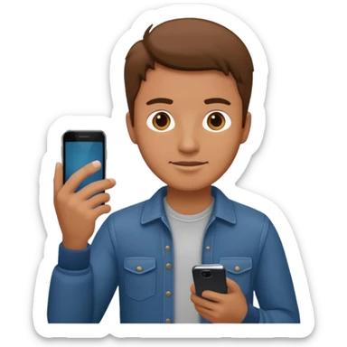 man casual clothes holding a phone sticker