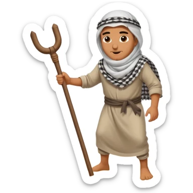 arab with stick looking for oil by banging stick in the sand sticker