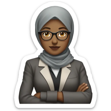 half-body career woman wearing a hijab with arms crossed over her chest with glasses, medium skintone, wearing a blazer and gray hijab sticker