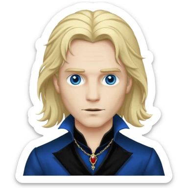 Lestat de Lioncourt with white skin, blue eyes , long blonde hair, black outfit sticker