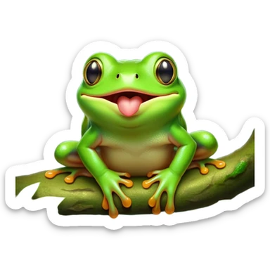 Cinematic Cute Yawning Green Tree Frog Portrait Emoji, Head tilted slightly with a dramatic, wide-open yawn, showcasing a compact, vivid green body with gently drooping eyelids and half-closed, drowsy eyes, Simplified yet irresistibly adorable features, highly detailed, glowing with a soft, cozy jungle glow, high shine, relaxed yet expressive, stylized with a dash of whimsical amphibian charm, soft glowing outline, capturing the essence of a drowsy yet affectionate green tree frog that appears ready to stretch out for a nap! sticker