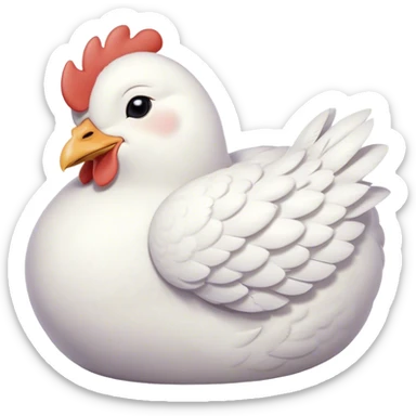 Meme-Worthy Cute Sleeping White Chicken Portrait Emoji, Head resting peacefully with a contented smile, showcasing a delightfully compact build and a luxuriously soft white plumage, eyes shut in a serene, restful nap, Simplified yet hilariously adorable features, highly detailed, glowing with a soft, drowsy light, high shine, relaxed and utterly lovable, stylized with an air of playful laziness, bright and heartwarming, soft glowing outline, capturing the essence of a comically sleepy chicken, so meme-worthy it feels like it could instantly become the next viral sensation of adorable slumber! sticker