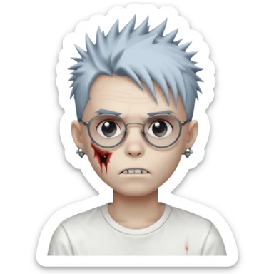 zombie boy with spiky emo hair and white shirt and round earring and glasses sticker