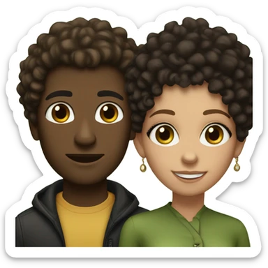 Interracial couple. (Tall White man brown hair green eyes) (black woman mocha skin black kinky curly hair brown eyes) sticker