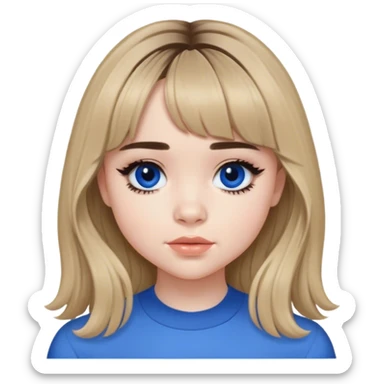 Sabrina carpenter with curtain bangs and wearing blue  sticker