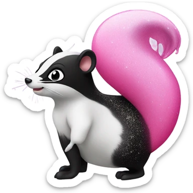 Pink ombre skunk blowing out a fart with glitter  sticker