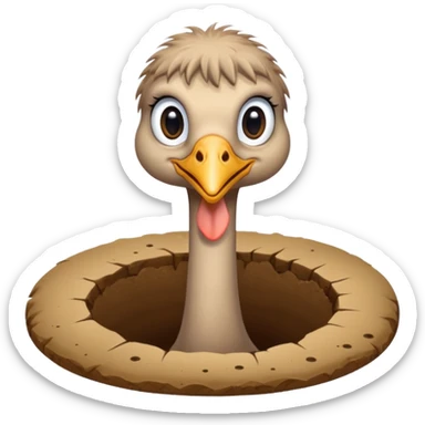Ostrich with head inside a hole in the ground sticker