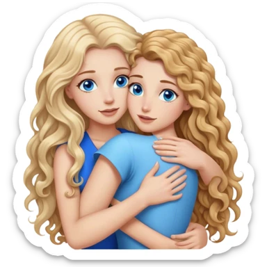 beautiful woman with long curly blonde hair and blue eyes, hugging beautiful woman with long straight brown hair sticker