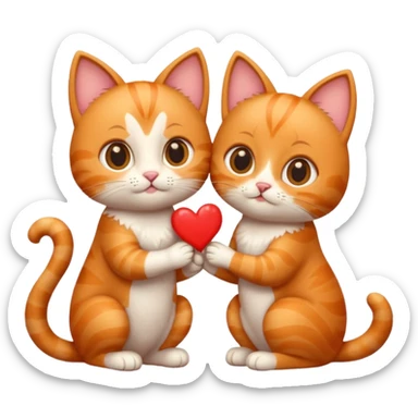 one happy cat on one knee proposing to another happy cat, both with big eyes, hearts around them, emoji style sticker