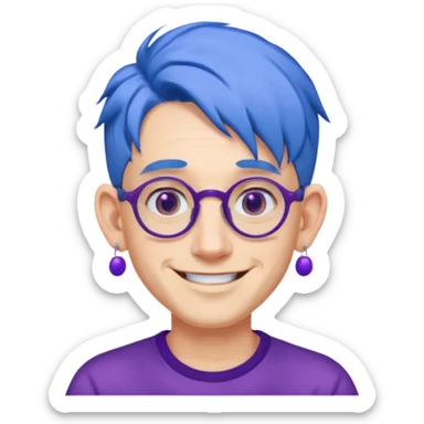 blue haired man mid length with big ears and purple earrings and spectaclesi happy sticker