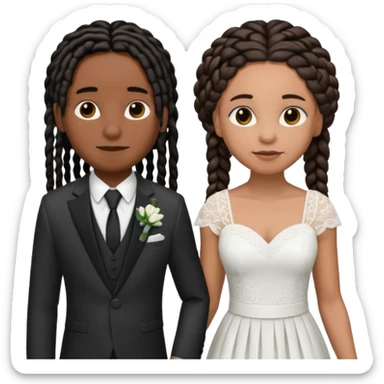 lesbian black couple getting married. one dreads one dark brunette with braids. Dreads in a suit, brunette in a dress. BOTH GIRLS sticker