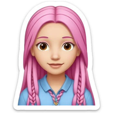 A light-skinned woman with long straight pink hair, lightly styled with small braids, brown eyes, and a gentle smile. sticker