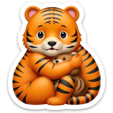 A cute little tiger hugs a chubby cute bear sticker