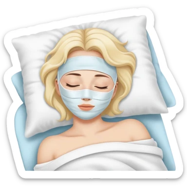 Girl sleeping peacefully with a white beauty face mask on, self care routine sticker